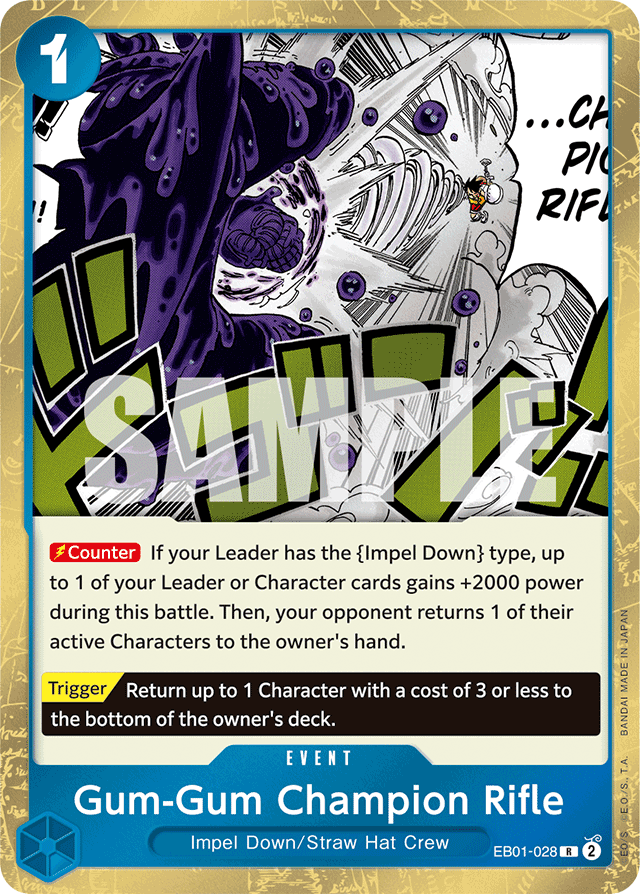 Gum-Gum Champion Rifle EB01-028 card, Memorial Collection