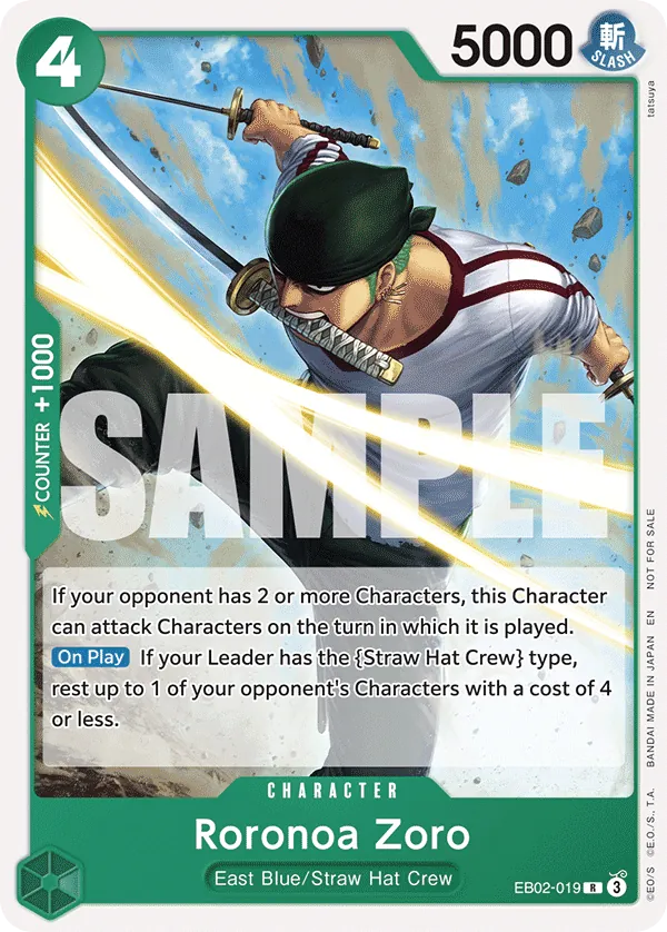 Roronoa Zoro EB02-019 Tournament Pack Vol. 3 Alt Art card, Anime 25th Collection