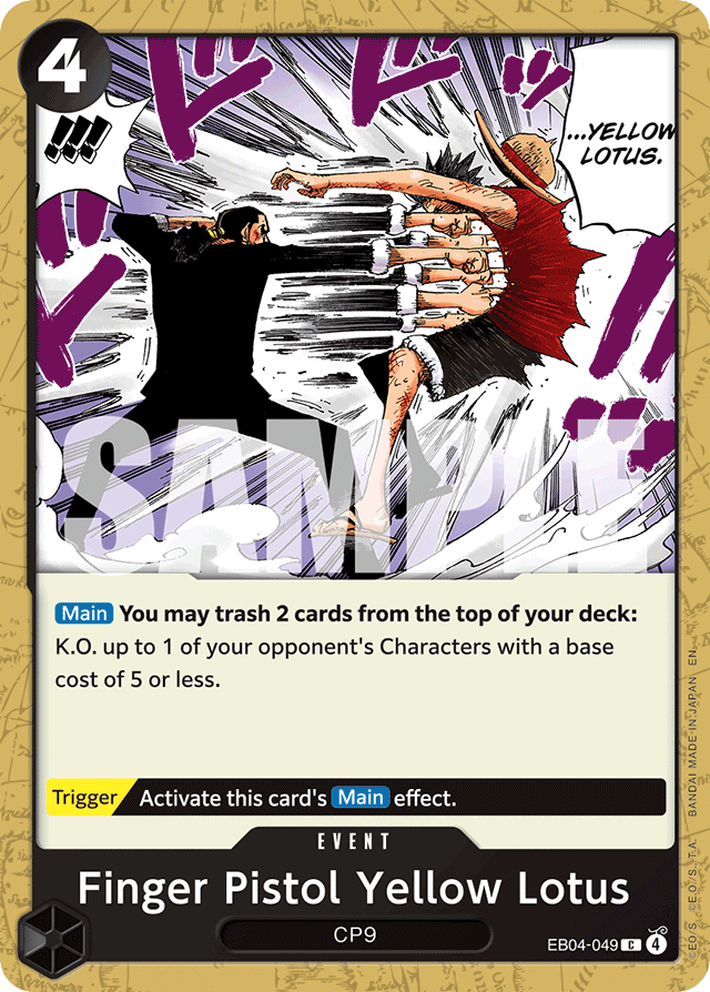 Finger Pistol Yellow Lotus EB04-049 card, Egghead Crisis