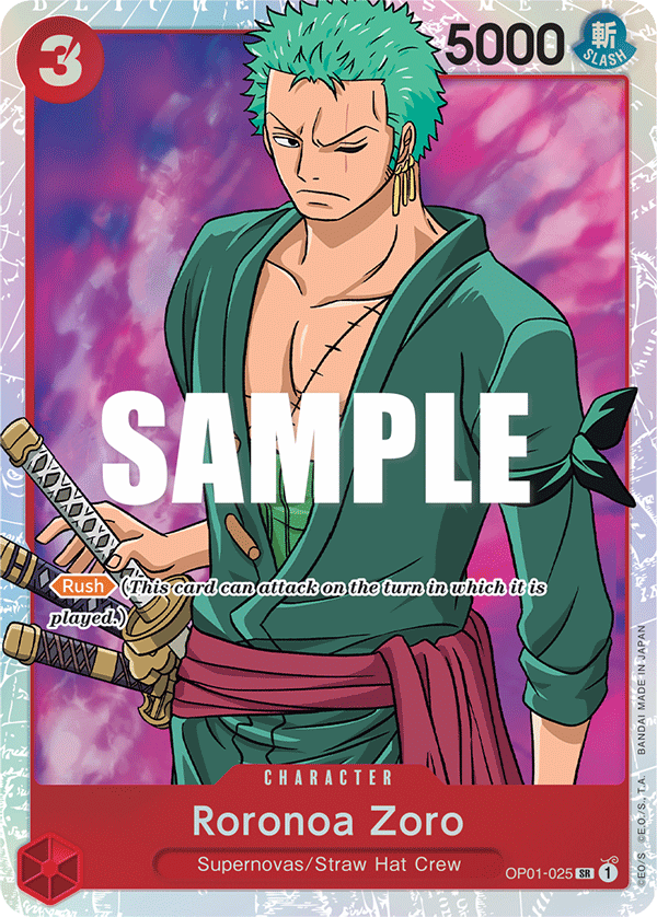Roronoa Zoro OP01-025 card, Romance Dawn
