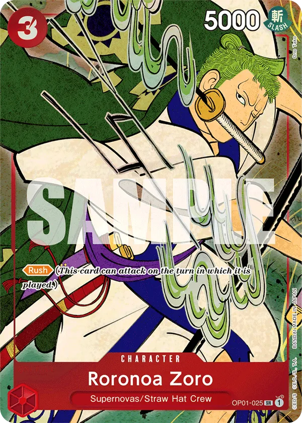 Roronoa Zoro OP01-025 First Anniversary Alt Art card, Romance Dawn