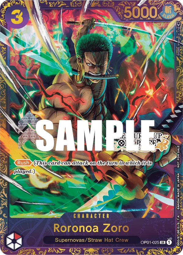 Roronoa Zoro OP01-025 Treasure Cup Stamp card, Romance Dawn