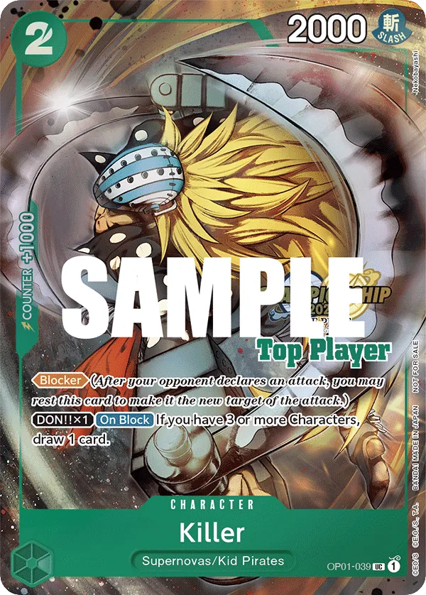 Killer OP01-039 Top Player Stamp card, Romance Dawn