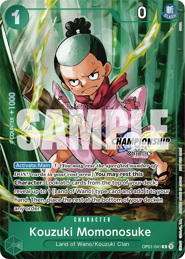 Kouzuki Momonosuke OP01-041 Championship Stamp card, Romance Dawn