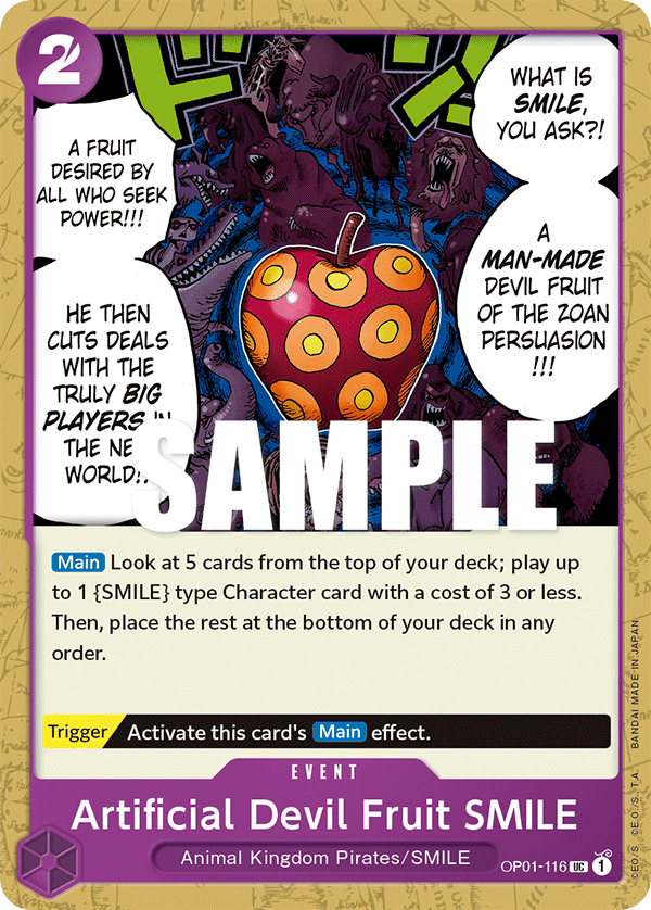 Artificial Devil Fruit SMILE OP01-116 card, Romance Dawn
