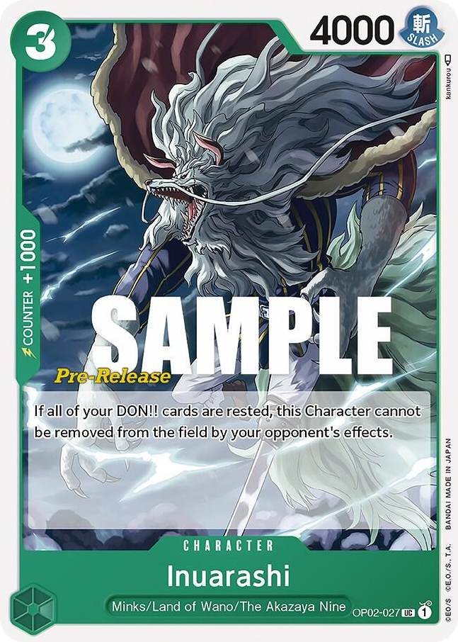 Inuarashi OP02-027 Pre-Release Stamp card, Paramount War
