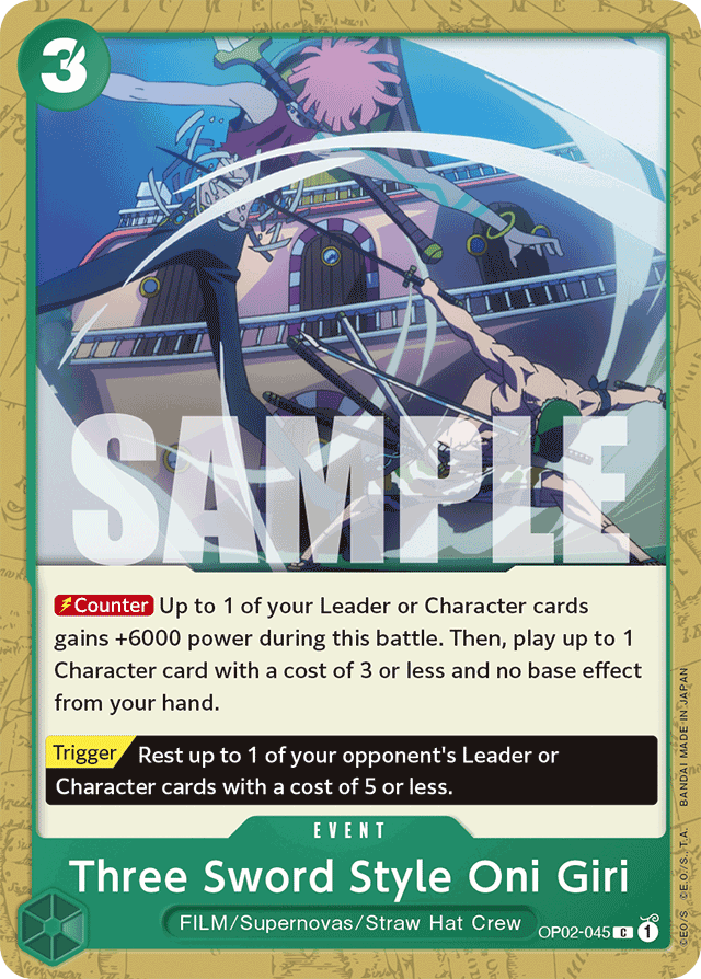 Three Sword Style Oni Giri OP02-045 card, Paramount War