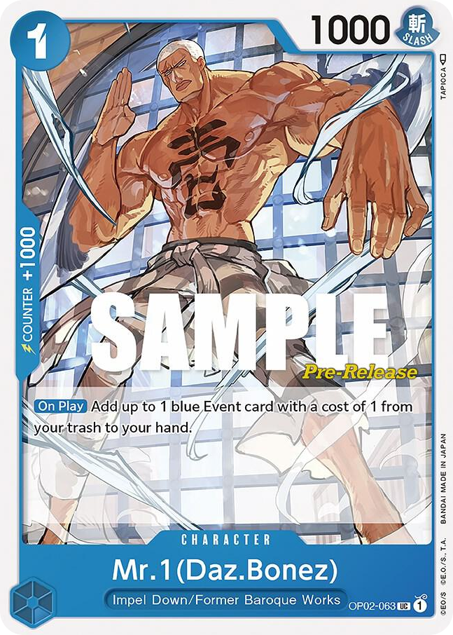 Mr.1(Daz.Bonez) OP02-063 Pre-Release Stamp card, Paramount War