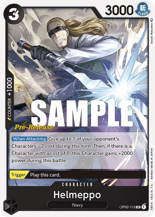 Helmeppo OP02-113 Pre-Release Stamp card, Paramount War