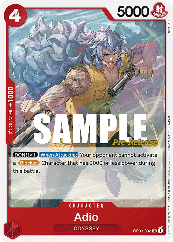 Adio OP03-002 Pre-Release Stamp card, Pillars of Strength