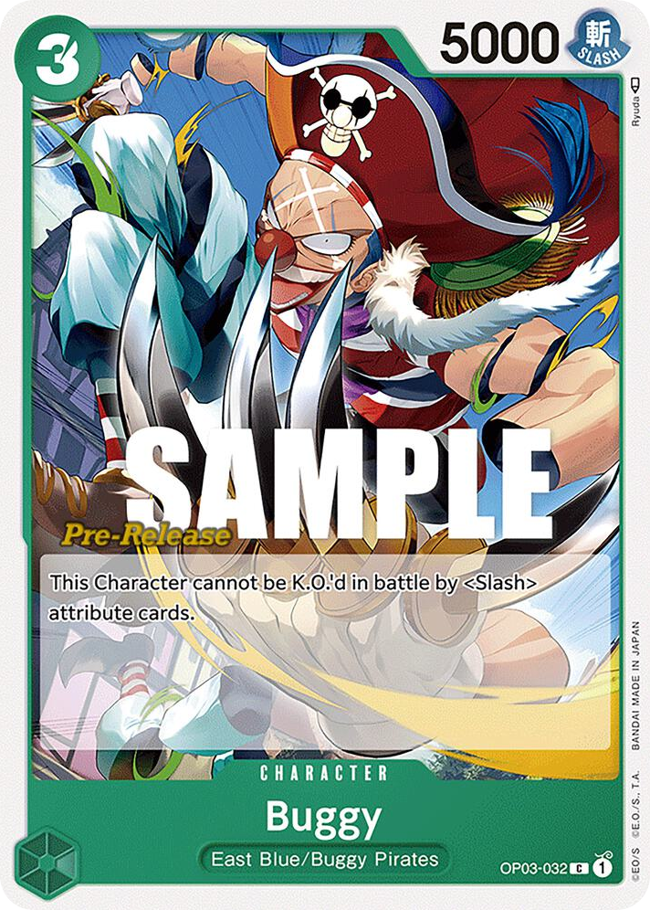 Buggy OP03-032 Pre-Release Stamp card, Pillars of Strength
