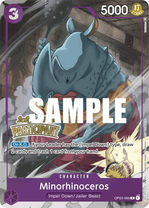 Minorhinoceros OP03-069 Offline Participant Stamp card, Pillars of Strength
