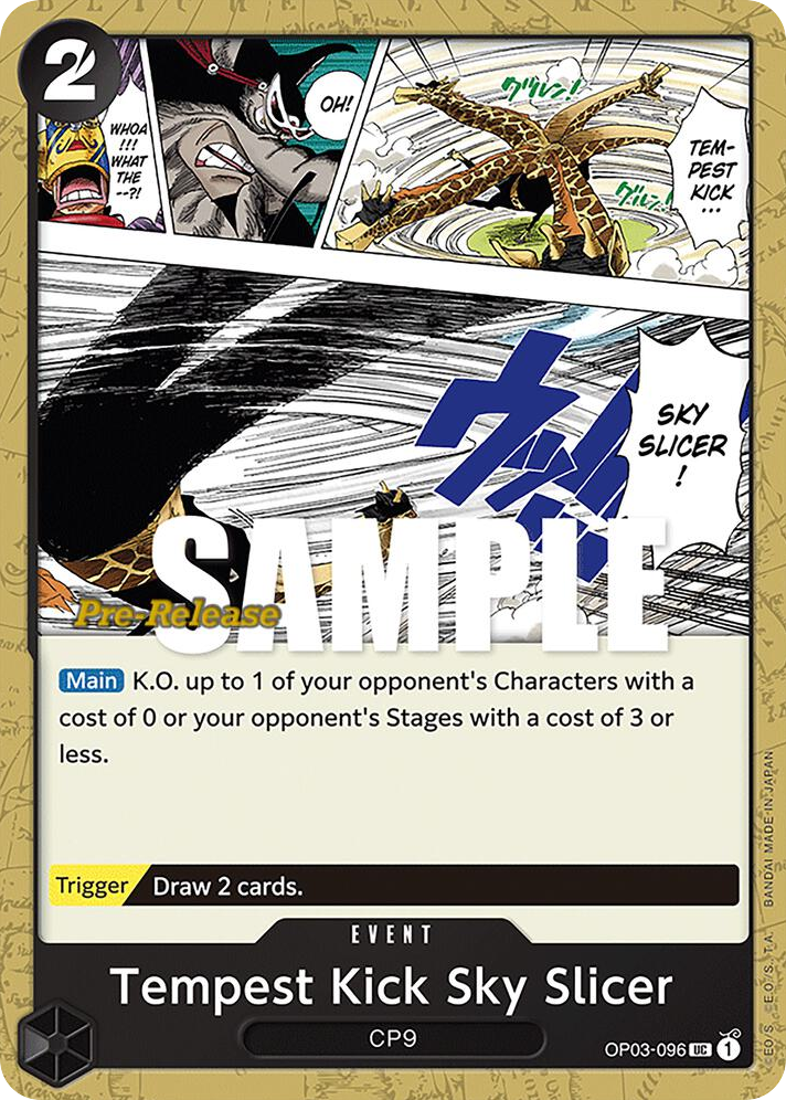 Tempest Kick Sky Slicer OP03-096 Pre-Release Stamp card, Pillars of Strength