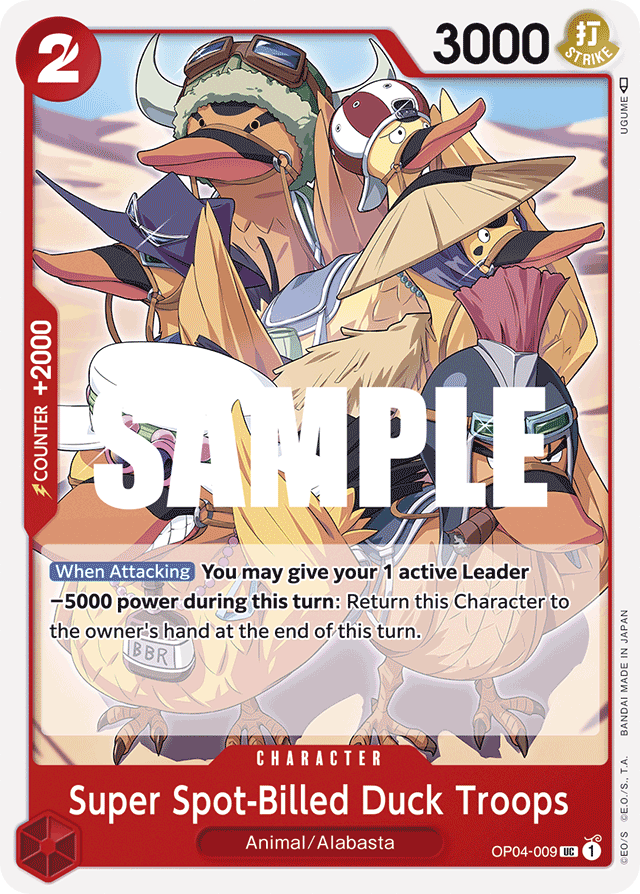 Super Spot-Billed Duck Troops OP04-009 card, Kingdoms of Intrigue