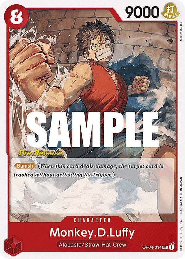 Monkey.D.Luffy OP04-014 Pre-Release Stamp card, Kingdoms of Intrigue