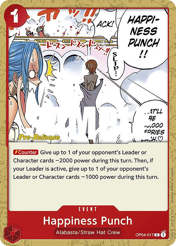 Happiness Punch OP04-017 Pre-Release Stamp card, Kingdoms of Intrigue