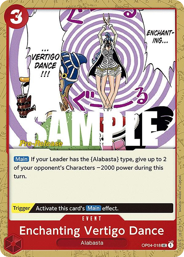 Enchanting Vertigo Dance OP04-018 Pre-Release Stamp card, Kingdoms of Intrigue