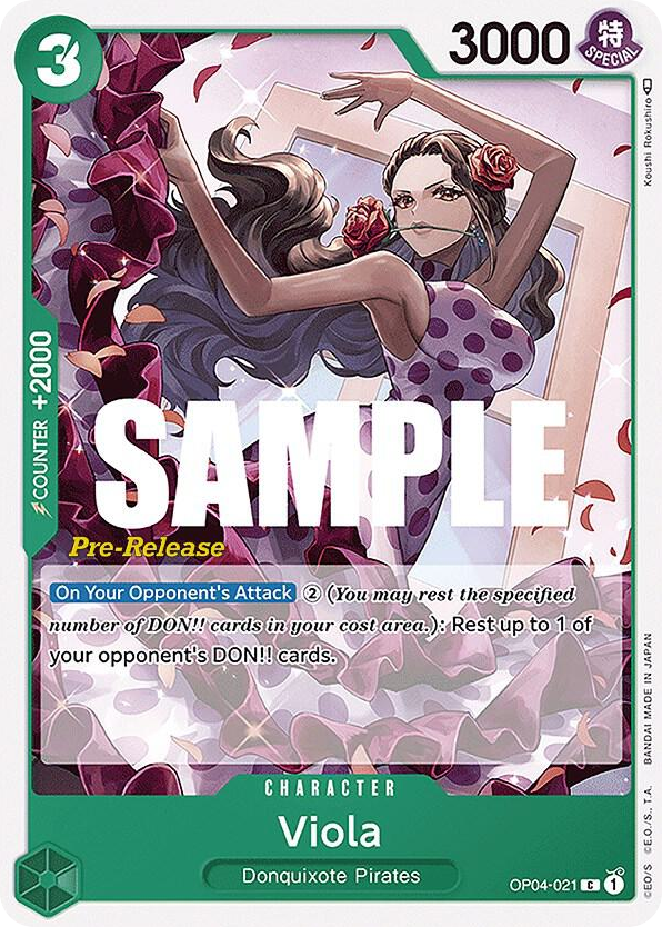 Viola OP04-021 Pre-Release Stamp card, Kingdoms of Intrigue