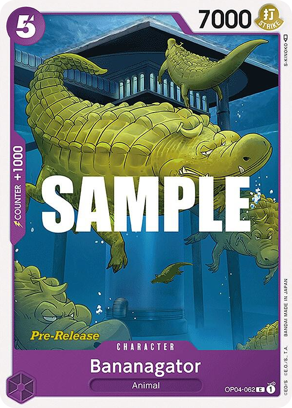 Bananagator OP04-062 Pre-Release Stamp card, Kingdoms of Intrigue