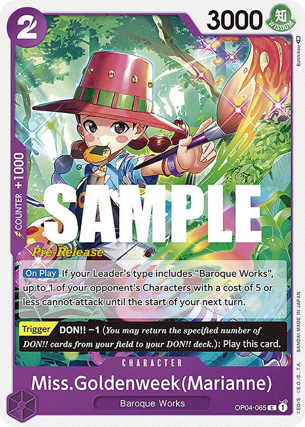 Miss.Goldenweek(Marianne) OP04-065 Pre-Release Stamp card, Kingdoms of Intrigue