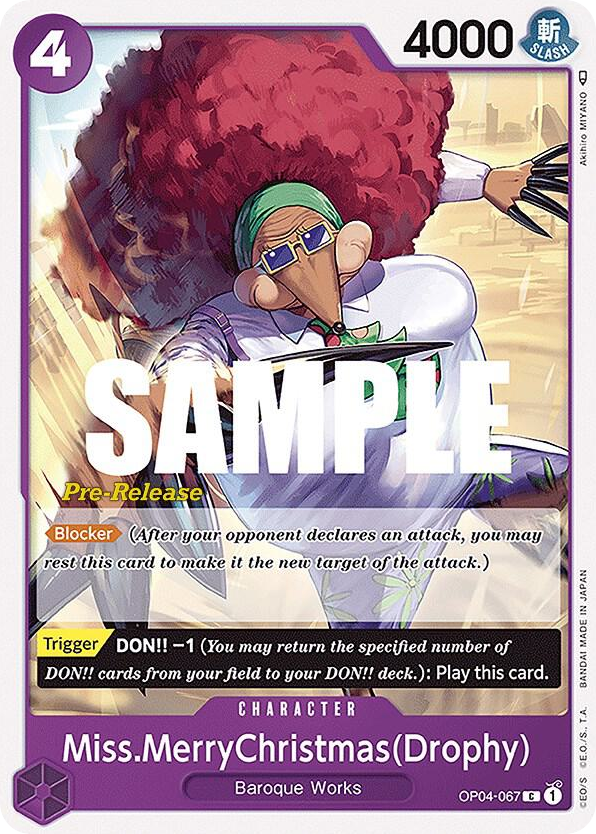 Miss.MerryChristmas(Drophy) OP04-067 Pre-Release Stamp card, Kingdoms of Intrigue