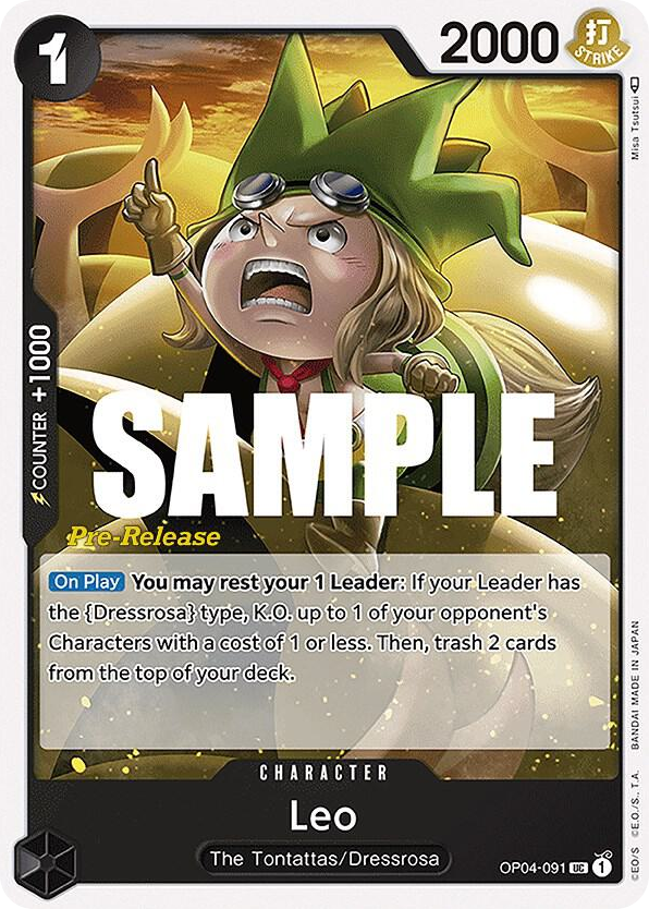 Leo OP04-091 Pre-Release Stamp card, Kingdoms of Intrigue