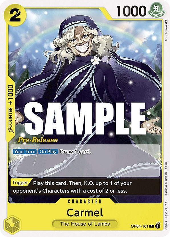 Carmel OP04-101 Pre-Release Stamp card, Kingdoms of Intrigue
