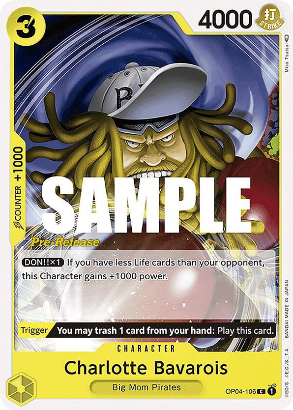 Charlotte Bavarois OP04-106 Pre-Release Stamp card, Kingdoms of Intrigue