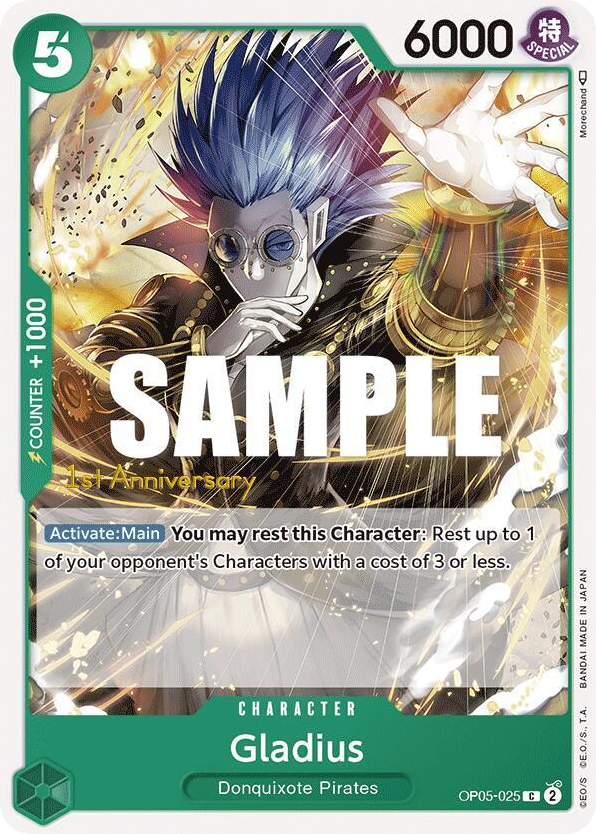 Gladius OP05-025 First Anniversary Stamp card, Awakening of the New Era