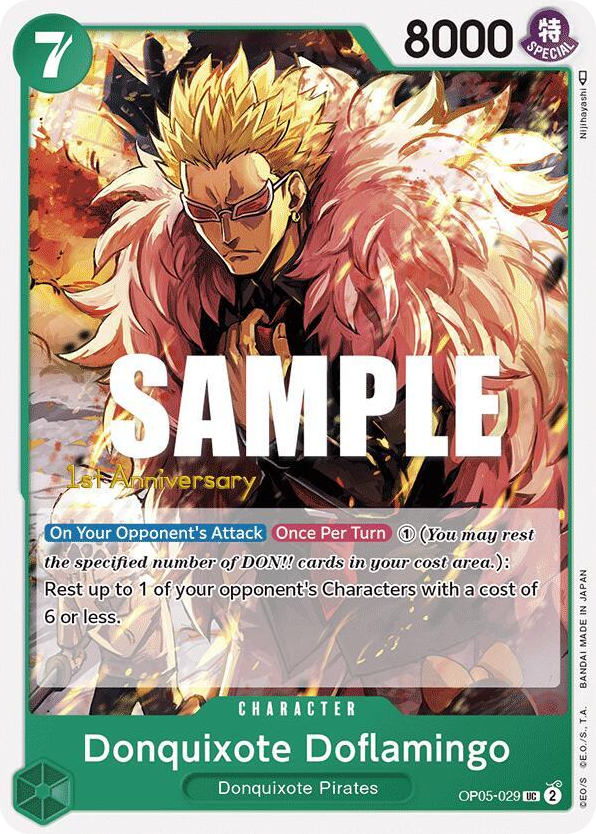 Donquixote Doflamingo OP05-029 First Anniversary Stamp card, Awakening of the New Era