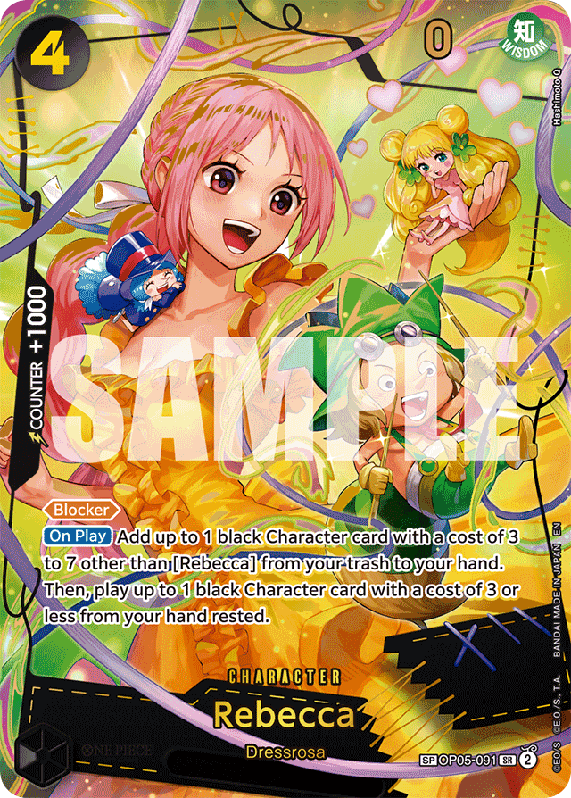 Rebecca OP05-091 Gold SP Alt Art card, Awakening of the New Era