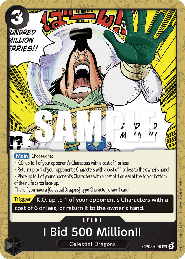 I Bid 500 Million!! OP05-096 card, Awakening of the New Era