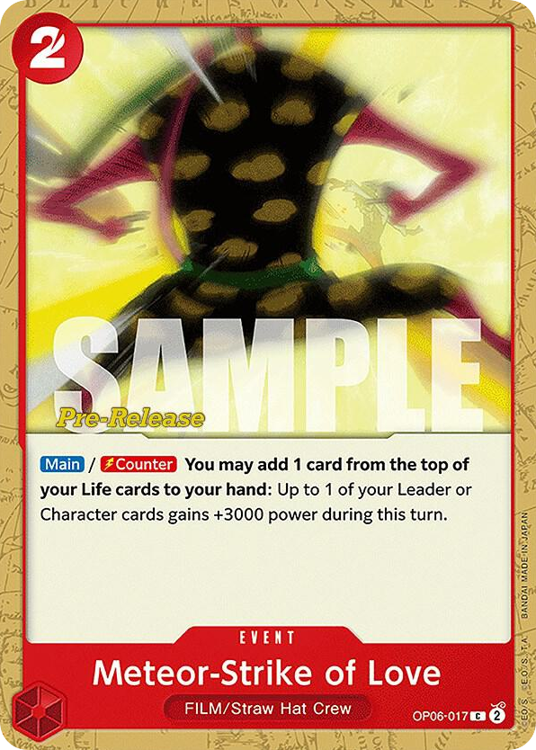 Meteor-Strike of Love OP06-017 Pre-Release Stamp card, Wings of the Captain