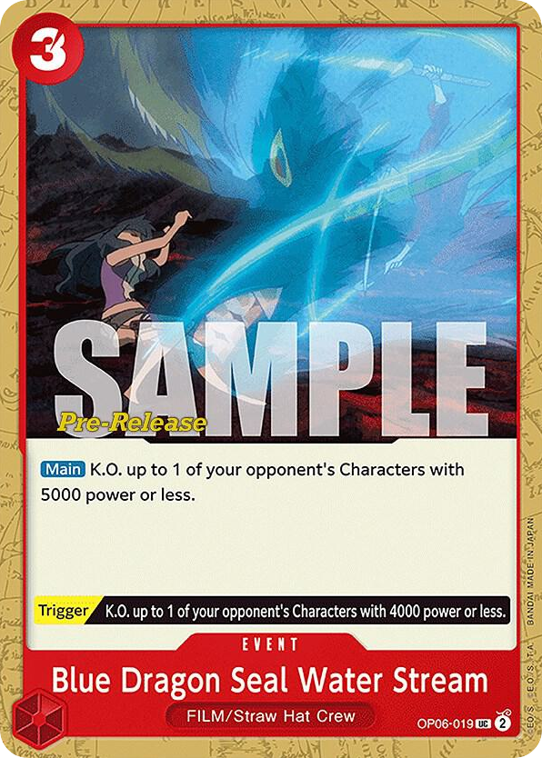Blue Dragon Seal Water Stream OP06-019 Pre-Release Stamp card, Wings of the Captain