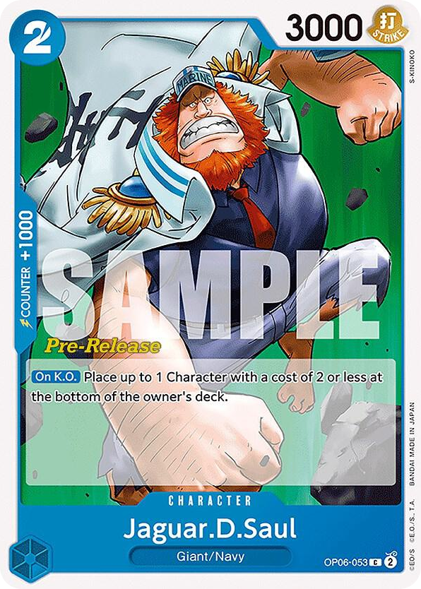 Jaguar.D.Saul OP06-053 Pre-Release Stamp card, Wings of the Captain