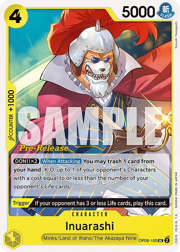 Inuarashi OP06-100 Pre-Release Stamp card, Wings of the Captain