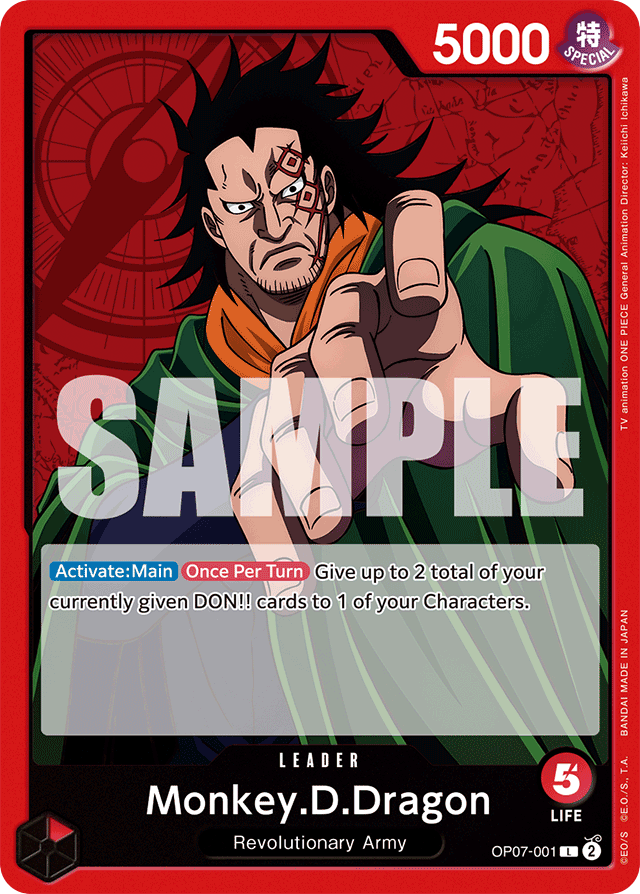 Monkey.D.Dragon OP07-001 card, 500 Years In The Future
