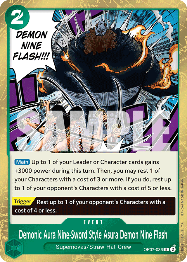 Demonic Aura Nine-Sword Style Asura Demon Nine Flash OP07-036 card, 500 Years In The Future
