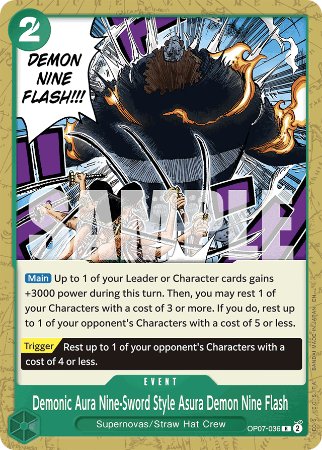 Demonic Aura Nine-Sword Style Asura Demon Nine Flash OP07-036 Reprint card, 500 Years In The Future