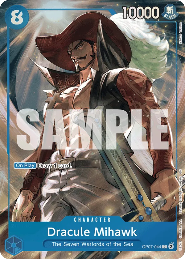 Dracule Mihawk OP07-044 Seven Warlords Of The Sea card, 500 Years In The Future