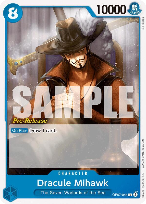 Dracule Mihawk OP07-044 Pre-Release Stamp card, 500 Years In The Future