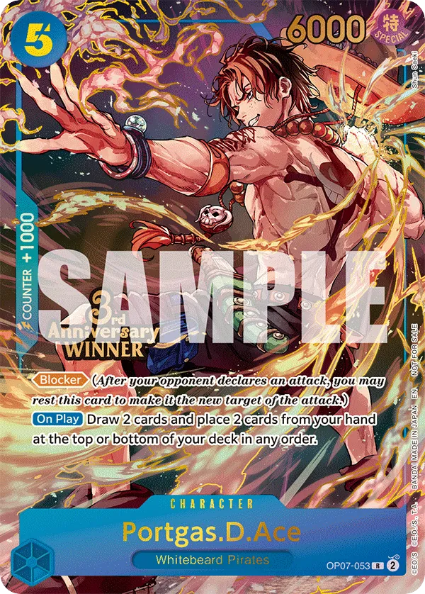 Portgas.D.Ace OP07-053 Third Anniversary Winner Stamp card, 500 Years In The Future