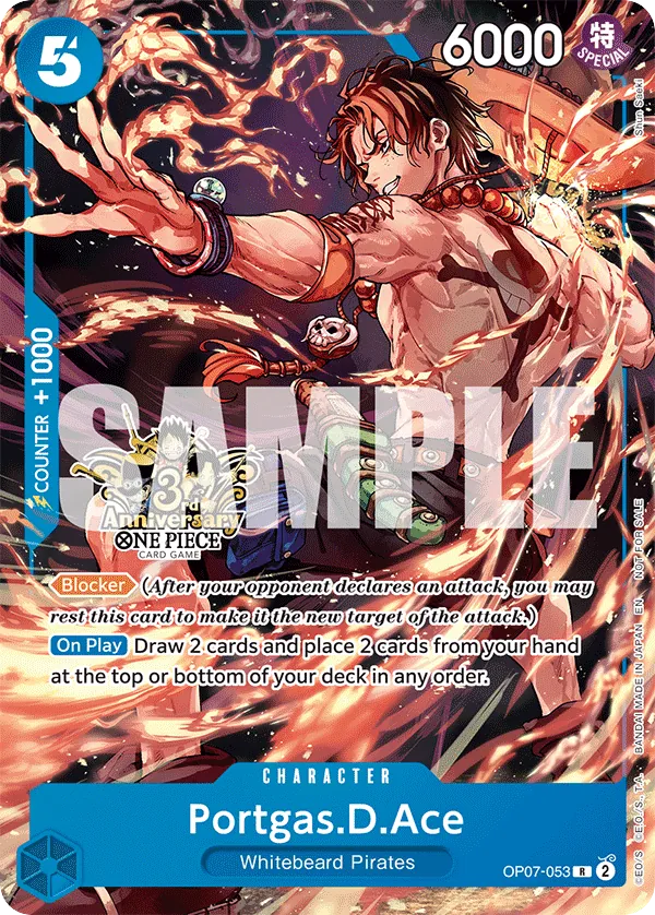 Portgas.D.Ace OP07-053 Third Anniversary Stamp card, 500 Years In The Future