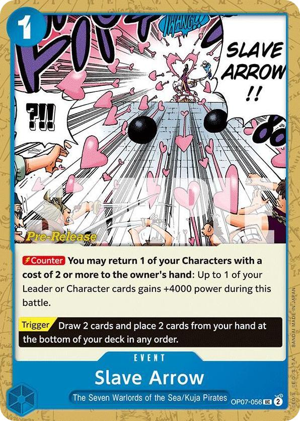 Slave Arrow OP07-056 Pre-Release Stamp card, 500 Years In The Future