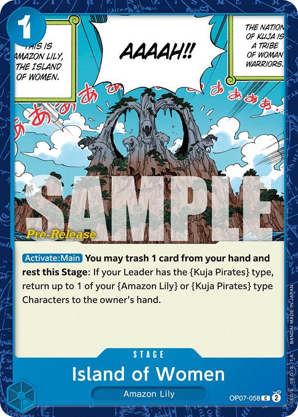 Island of Women OP07-058 Pre-Release Stamp card, 500 Years In The Future