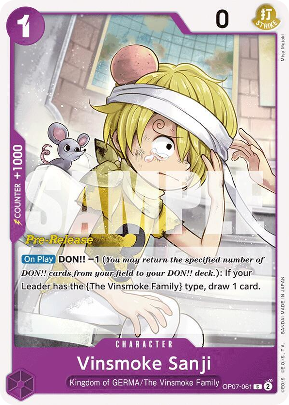 Vinsmoke Sanji OP07-061 Pre-Release Stamp card, 500 Years In The Future