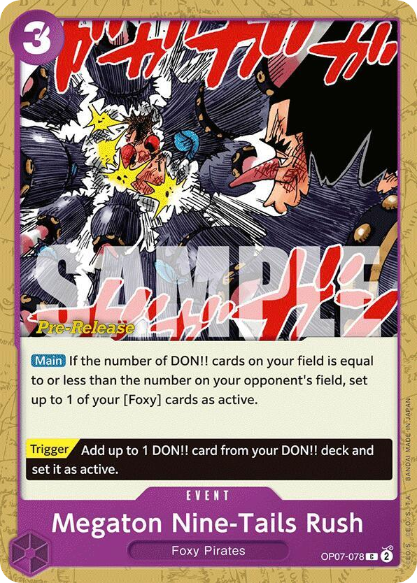 Megaton Nine-Tails Rush OP07-078 Pre-Release Stamp card, 500 Years In The Future