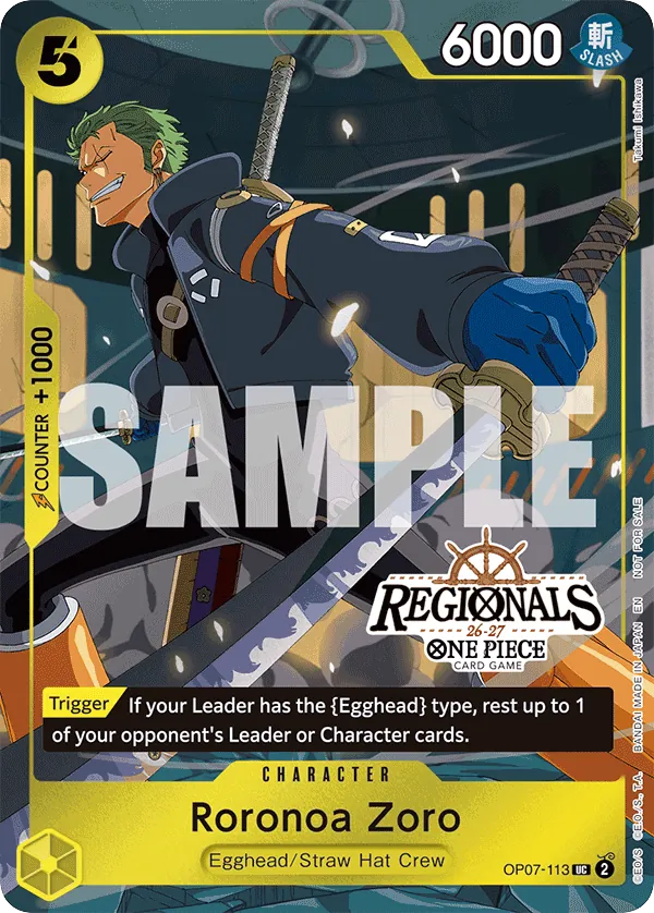 Roronoa Zoro OP07-113 Regional Participant Stamp card, 500 Years In The Future