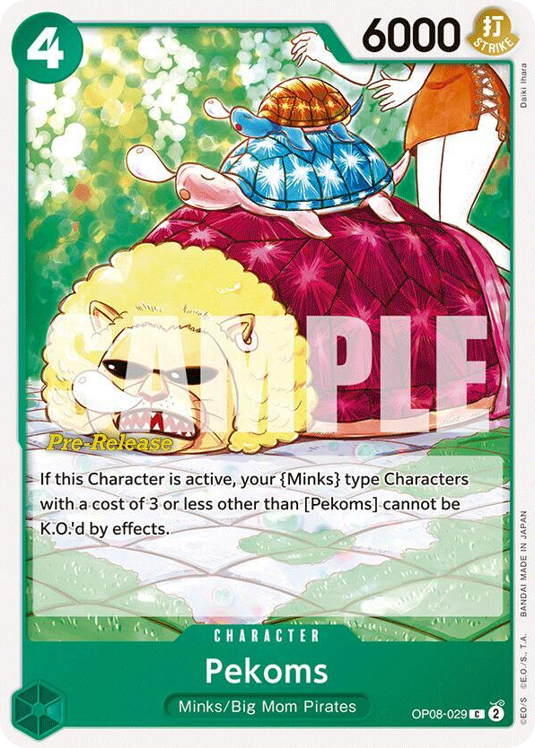 Pekoms OP08-029 Pre-Release Stamp card, Two Legends