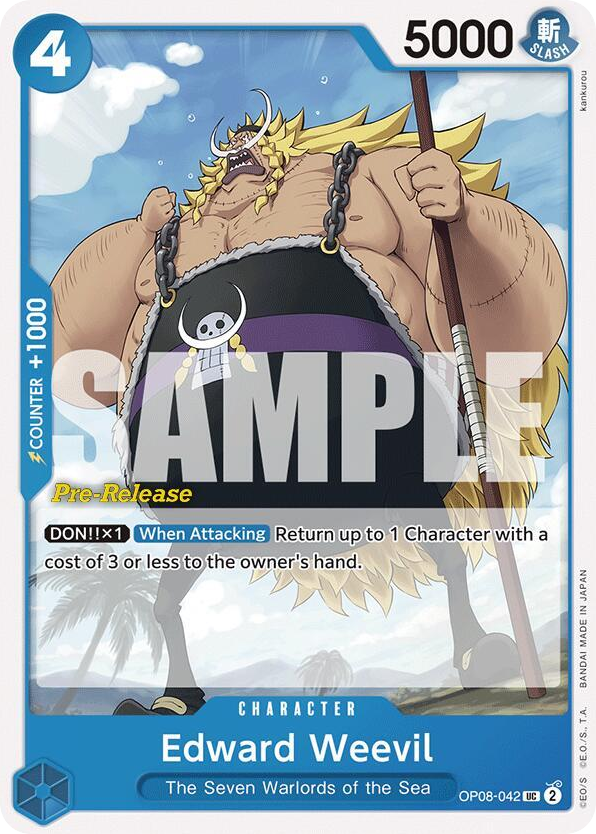 Edward Weevil OP08-042 Pre-Release Stamp card, Two Legends